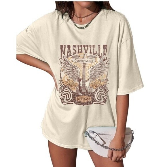 Tops - Rodeo cowgirl women western Oversized beige T-shirts country beige Oversized top
